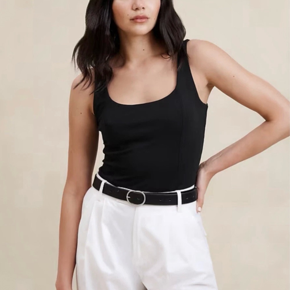 NWT Banana Republic Womens Sleeveless Soft Stretch Corset Bodysuit Black Size S